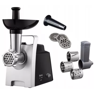 М'ясорубка Tefal HV1 7in1, 1400Вт, 1.7кг/хв, 3 решітки, насадка для ковбас, 3 терки, пластик, чорно-сріб. (NE108831)