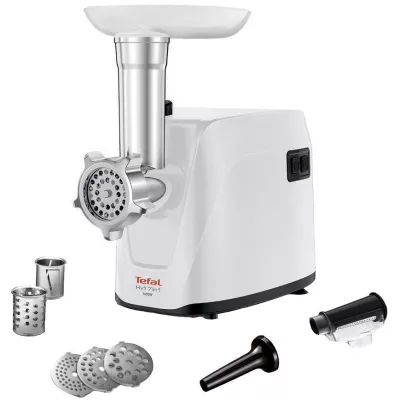 М'ясорубка Tefal HV1 7in1, 1600Вт, 1.9кг/хв, 3 решітки, насадка для ковбас, томатів, 2 терки, пластик, білий (NE114130)