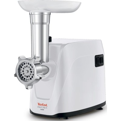 М'ясорубка Tefal HV1 7in1, 1600Вт, 1.9кг/хв, 3 решітки, насадка для ковбас, томатів, 2 терки, пластик, білий (NE114130)