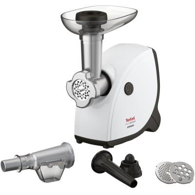 М'ясорубка Tefal HV4, 2000Вт, 2.3кг/хв, 3 решітки, насадка для ковбас, кеббе, томатів, пластик, біло-чорний (NE463138)