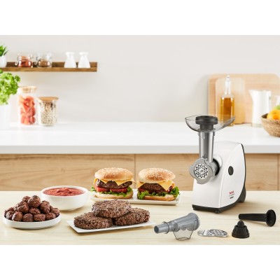 М'ясорубка Tefal HV4, 2000Вт, 2.3кг/хв, 3 решітки, насадка для ковбас, кеббе, томатів, пластик, біло-чорний (NE463138)