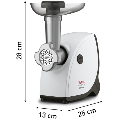 М'ясорубка Tefal HV4, 2000Вт, 2.3кг/хв, 3 решітки, насадка для ковбас, кеббе, томатів, пластик, біло-чорний (NE463138)