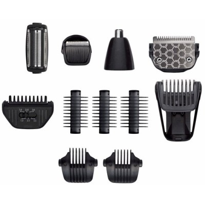 Набір для стрижки Babyliss, для бороди, вусів, голови, носа і тіла, акум., вібраційний мотор, насадок-10, сталь, чорний (MT860E)