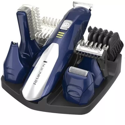 Набір для стрижки Remington All in one kit, для бороди, вусів, голови і тіла, мережа+акум., насадок-11, титан.напил., синьо-сріб