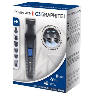Набір для стрижки Remington G3 Graphite series, для бороди, вусів, голови і носа, акум., роторний мотор, насадок-6, сталь, чорни