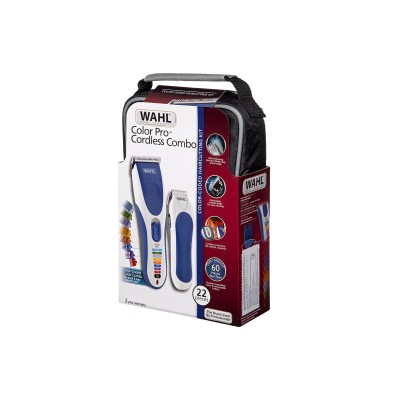 Набір для стрижки WAHL Color Pro Cordless, мережа+акум., тример,гребінець,ножиці, сталь, синій (09649-916)