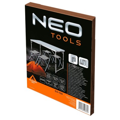 Набір стіл та стільці розкладні Neo Tools, стіл 60х120х60см, 4 стільці 36х34Х27см, 6.9кг
