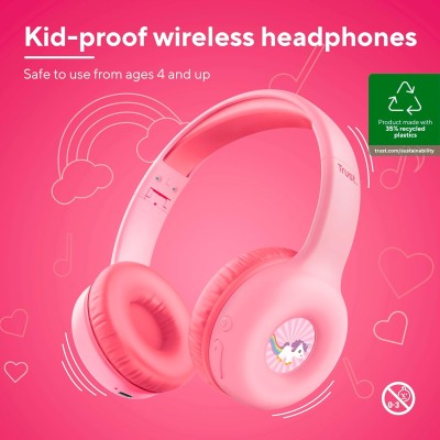 Навушники On-ear Trust Nouna Kids, Wireless, Mic, Рожевий Навушники On-ear Trust Nouna Kids, Wireless, Mic, Рожевий