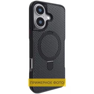 TPU+PC чохол Metal Buttons with MagSafe Carbon Ring для Apple iPhone 16e (6.1") Чорний