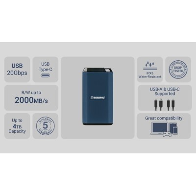 ssd зовнішній TRANSCEND 1TB ESD410C, USB 20Gbps, Type C (TS1TESD410C) комп'ютерний запам'ятовувальний пристрій