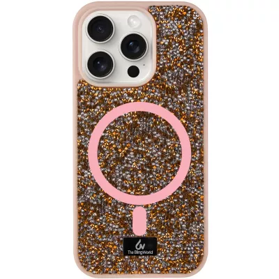 TPU чохол Bling World Rock Diamond with MagSafe для Apple iPhone 15 Pro (6.1") Rose Gold