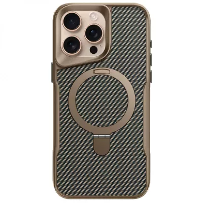 TPU+PC чохол Metal Buttons with MagSafe Carbon Ring для Apple iPhone 15 Pro (6.1") Золотий
