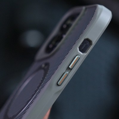 TPU+PC чохол Metal Buttons with MagSafe Carbon Ring для Apple iPhone 15 Pro (6.1") Сірий
