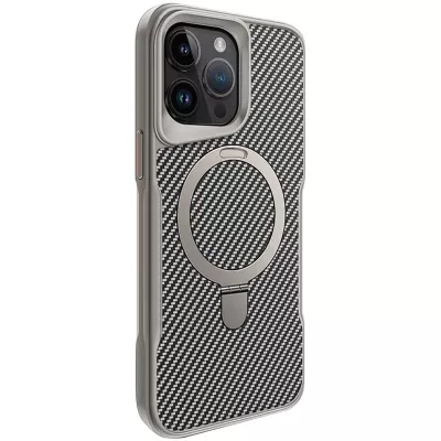 TPU+PC чохол Metal Buttons with MagSafe Carbon Ring для Apple iPhone 15 Pro Max (6.7") Сірий