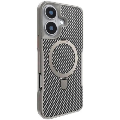 TPU+PC чохол Metal Buttons with MagSafe Carbon Ring для Apple iPhone 16 (6.1") Сірий