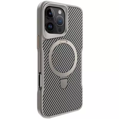 TPU+PC чохол Metal Buttons with MagSafe Carbon Ring для Apple iPhone 16 Pro (6.3") Сірий