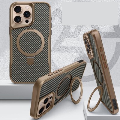 TPU+PC чохол Metal Buttons with MagSafe Carbon Ring для Apple iPhone 16 Pro Max (6.9") Золотий