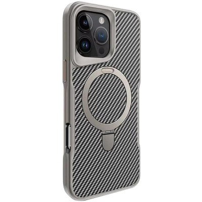 TPU+PC чохол Metal Buttons with MagSafe Carbon Ring для Apple iPhone 16 Pro Max (6.9") Сірий
