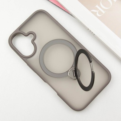 TPU+PC чохол Metal Buttons with MagSafe Colorful HQ Ring для Apple iPhone 16 (6.1") Grey
