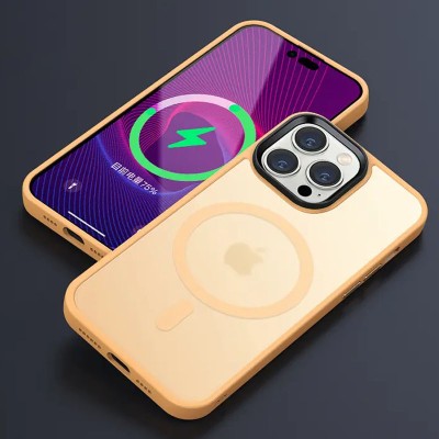 TPU+PC чохол Metal Buttons with MagSafe Colorful для Apple iPhone 12 Pro Max (6.7") Персиковий