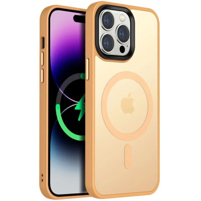 TPU+PC чохол Metal Buttons with MagSafe Colorful для Apple iPhone 14 Pro Max (6.7") Персиковий