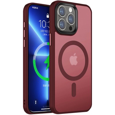 TPU+PC чохол Metal Buttons with MagSafe Colorful для Apple iPhone 15 Pro (6.1") Бордовий