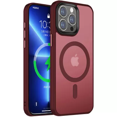TPU+PC чохол Metal Buttons with MagSafe Colorful для Apple iPhone 15 Pro (6.1") Бордовий