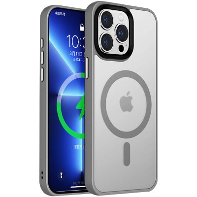 TPU+PC чохол Metal Buttons with MagSafe Colorful для Apple iPhone 15 Pro (6.1") Сірий