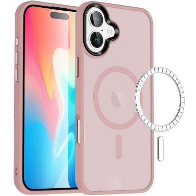 TPU+PC чохол Metal Buttons with MagSafe Colorful для Apple iPhone 16 (6.1") Рожевий