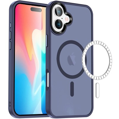 TPU+PC чохол Metal Buttons with MagSafe Colorful для Apple iPhone 16 (6.1") Синій