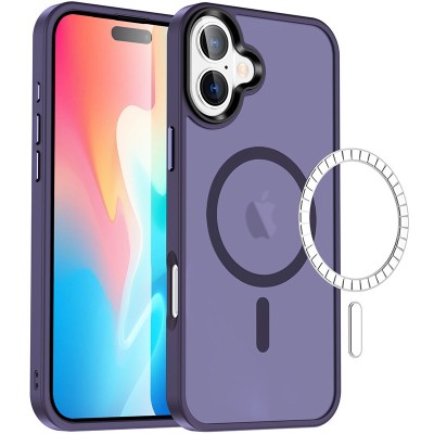 TPU+PC чохол Metal Buttons with MagSafe Colorful для Apple iPhone 16 (6.1") Темно-фіолетовий
