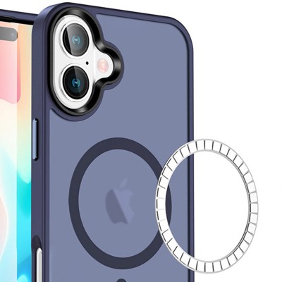 TPU+PC чохол Metal Buttons with MagSafe Colorful для Apple iPhone 16 Plus (6.7") Синій
