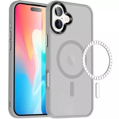 TPU+PC чохол Metal Buttons with MagSafe Colorful для Apple iPhone 16 Plus (6.7") Сірий