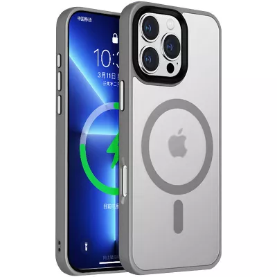 TPU+PC чохол Metal Buttons with MagSafe Colorful для Apple iPhone 16 Pro (6.3") Сірий