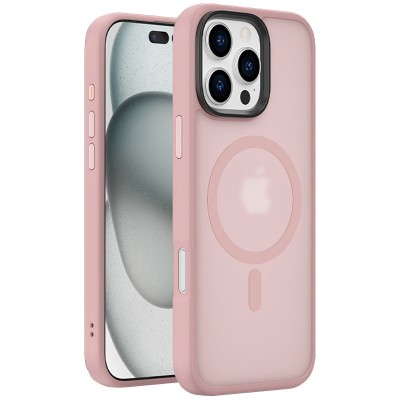 TPU+PC чохол Metal Buttons with MagSafe Colorful для Apple iPhone 16 Pro Max (6.9") Рожевий