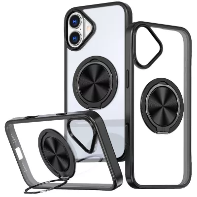 TPU+PC чохол Metal Ring with MagSafe для Apple iPhone 16 (6.1") Чорний