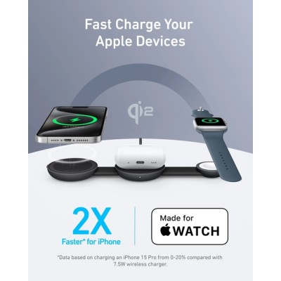 Бездротовий зарядний пристрій ANKER MagGo Wireless Charging Pad 15W 3-in-1 Foldable (Чорний)