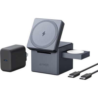 Бездротовий зарядний пристрій ANKER MagGo Wireless Charging Station 15W 3-in-1 Cube (Чорний)