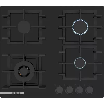 Варильна поверхня Bosch газова на склі, 60см, чавун, чорний (PNK6B6P40R)