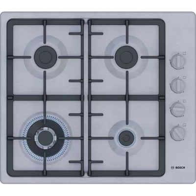 Варильна поверхня Bosch газова, 60см, чавун, WOK, нерж (PBH6C5K90R)