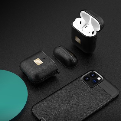 TPU футляр Leather Type для наушников AirPods 1/2 Черный