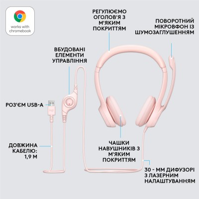 гарнітура LOGITECH USB H390 Rose (981-001281)