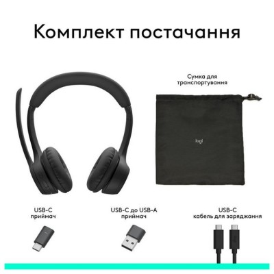 Головні бездротові навушники накладні з вбудованим мікрофоном LOGITECH Zone 305 - MIDNIGHT BLACK - 2.4GHZ/BT - PLUGC - EMEA28-93
