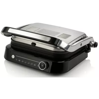 Гриль Gorenje прижимний 2100Вт, темп. режимів-7, з`ємні пластини, розкриття на 180°, метал, сірий (GCG2100S)
