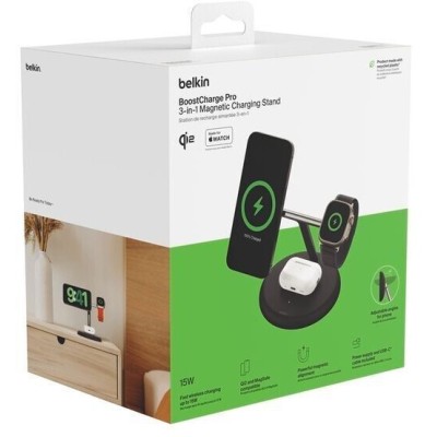 Зарядний пристрій бездротовий Belkin 3в1 Magnetic Adjustable Pad Qi2 15Вт, чорний (WIZ023VFBK)