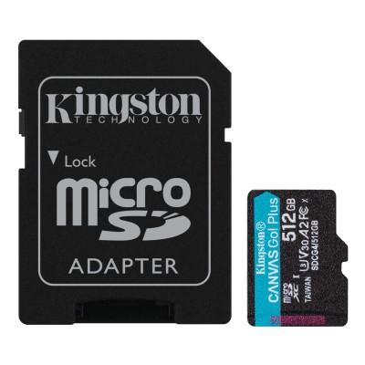 Карта пам'яті Kingston microSD 512GB C10 UHS-I U3 A2 V30 R200/W160MB/s + SD (SDCG4/512GB)