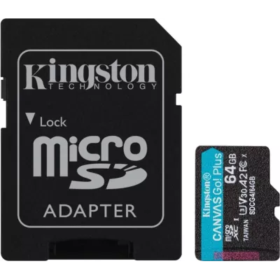 Карта пам'яті Kingston MicroSDXC 64GB Canvas Go Plus Gen4 200MB/s A2 U3 V30 + SD-адаптер (SDCG4/64GB)