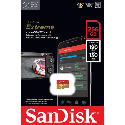Карта пам'яті SanDisk microSD 256GB C10 UHS-I U3 R190/W130MB/s Extreme V30 (SDSQXAV-256G-GN6MN) Карта пам'яті SanDisk microSD 256GB C10 UHS-I U3 R190/W130MB/s Extreme V30 (SDSQXAV-256G-GN6MN)
