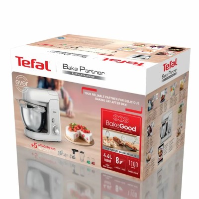 Кухонна машина Tefal Bake Partner 1100Вт, чаша-метал, корпус-пластик, насадок-8, білий (QB525B38)