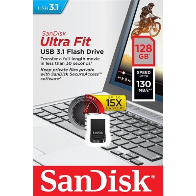 Накопичувач SanDisk 128GB USB 3.1 Type-A Ultra Fit Чорний (SDCZ430-128G-G46)